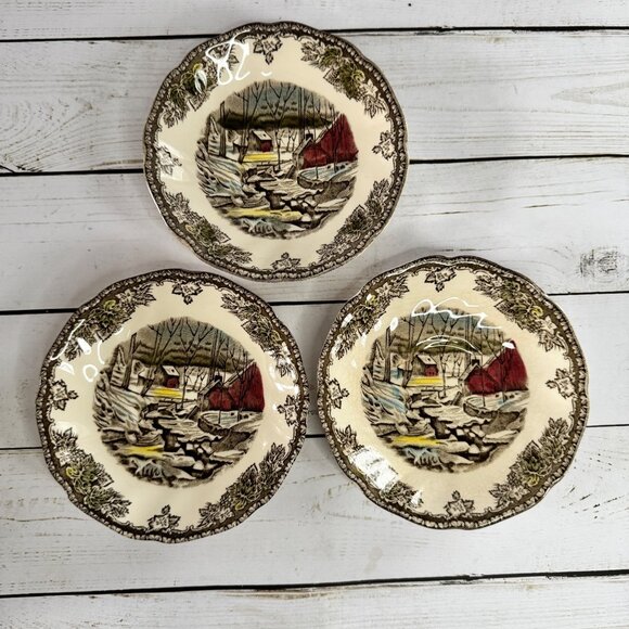 Lot of 3 Johnson Brothers Friendly Village The Ice House Fruit Dessert Bowls VTG - Picture 1 of 5